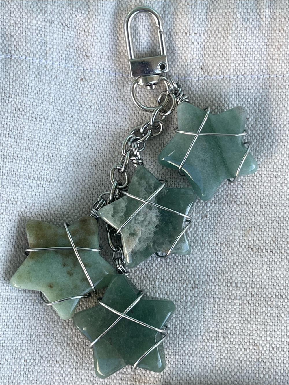 Green Aventurine Star Bag Charm
Silver Stainless Steel wire wrapping & hardware